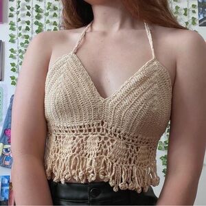 Beige Crochet Halter Top